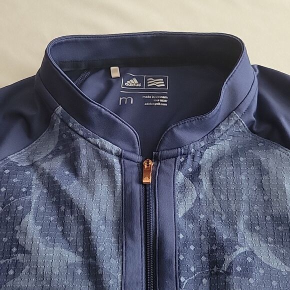 M ADIDAS blue floral sup half zip active athleisure wicking shirt top MEDIUM - Picture 10 of 12